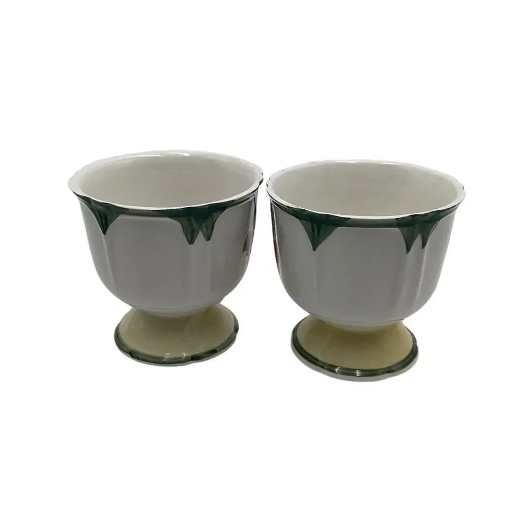 Vintage Gibson Ceramic Pedestal Mugs‎ Set of 2 Hand-Painted Fruit Design